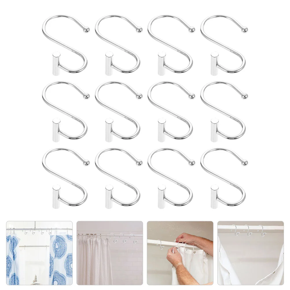 

12Pcs Bathroom Curtain Hooks Shower Curtain Hooks S-shaped Curtain Hanger