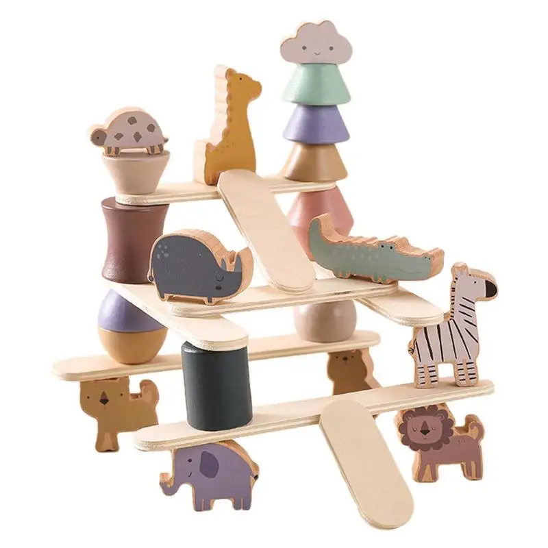 

Wood Montessori Toys Animal Balanced Stacked Nordic Style Wooden Building High Blocks Constructor Board Game for Children