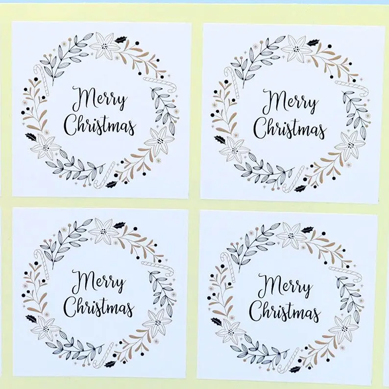

Merry Christmas Stickers Square 50-500pcs Seal Labels For Handmade Card Box Scrapbooking for Envelope and Package Stationery