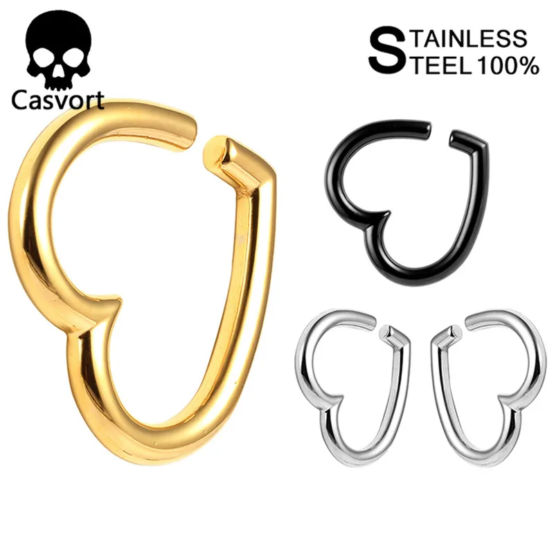 

Casvort 2PCS 6mm Ear Weight 316L Stainless Steel Heart Ear Hangers Gauges Piercing Tunnels Earrings For Women Body Jewelry 00g