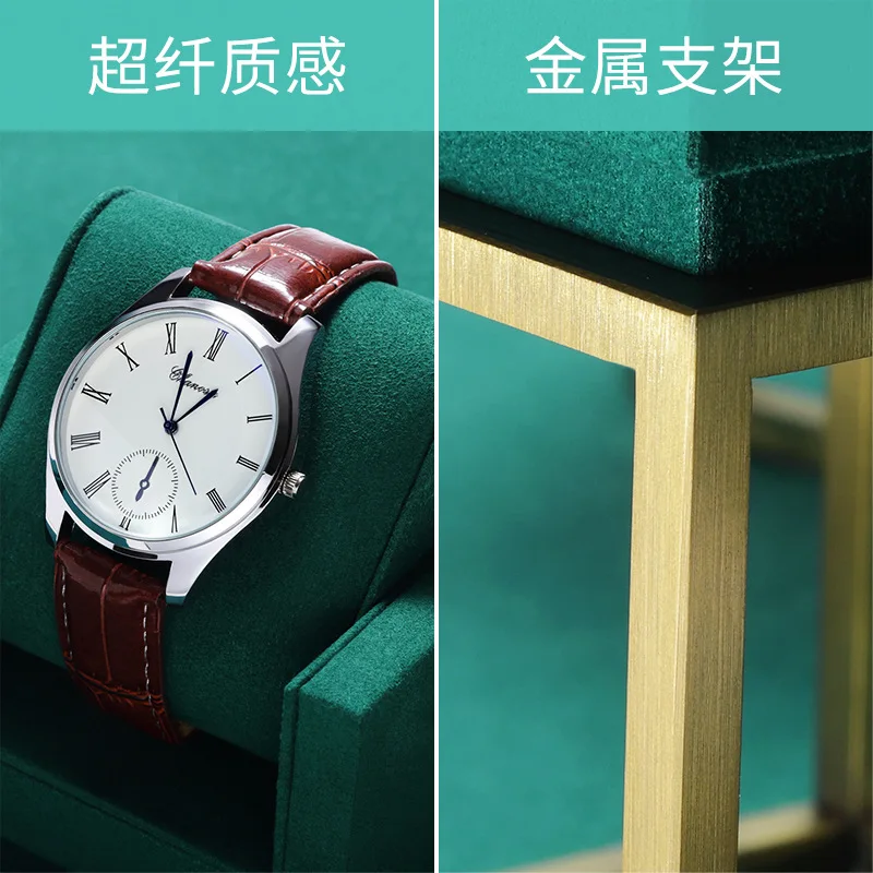 Newly Green Metal Watch Display Props Set Watch Display Stands with Microfiber Jewelry Organizer Stands for Shop Cabinet