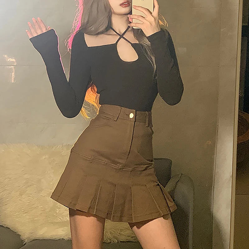 

Kayotuas Women T-Shirt Spring Autumn Solid Color Basic Classic Casual Chic Ladies Halter Long Sleeve Slim Pullover