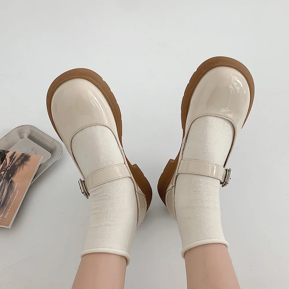 2022 Spring New Small Leather Shoes Female Uniform Round Toe Thick Heel British College Style Women's Shoes Vintage Shoes