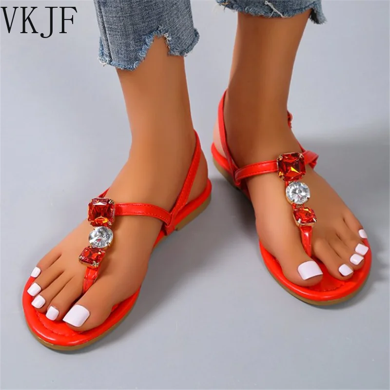 

2022 Women Fashion Flip Flops Summer Clip Toe Sandals Metal Buckle Beach Flats Sweet Bohemia Style Casual Ladies Shoes Sandalias