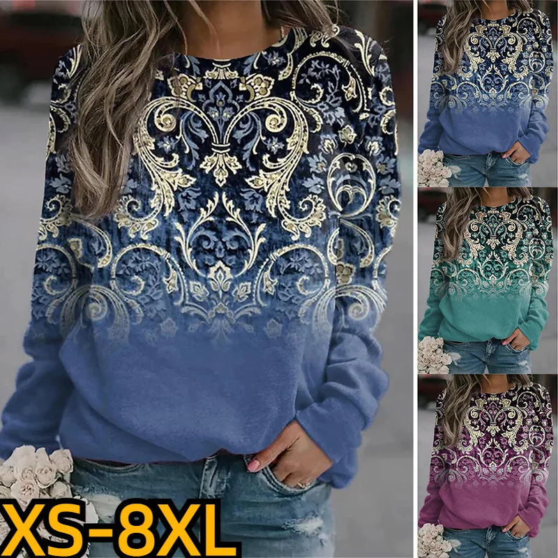 

2023 Autumn Street Loose Tee Shirt 3D Print Pullover Everyday Women's Fashion Round Neck Casual T-shirt New Design Long Sleeve