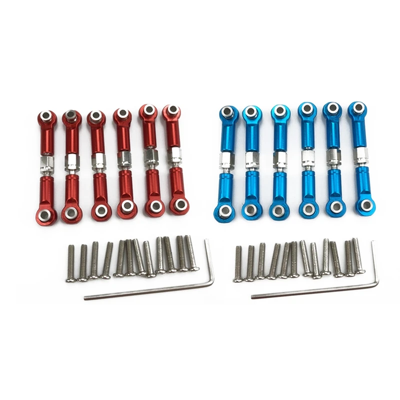 

12Pcs Adjustable Metal Linkage Pull Rod Front /Rear Servo Link For Wltoys A949 A959 A969 - 6Pcs Red & 6Pcs Blue