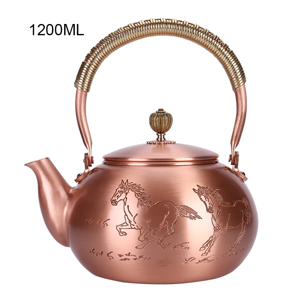 

1200ML Pure Copper Boiling Water Kettle Japanese Style Handmade Red Copper Teapot High Capacity Brew Tea Pot Retro Tea Set