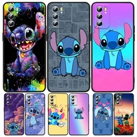 animation stitch phone case for oppo a5 a9 a12 a16 a16s a52 a53s a53 a54s a55 a72 a73 a74 a76 a94 2018 2020 4g black luxury back