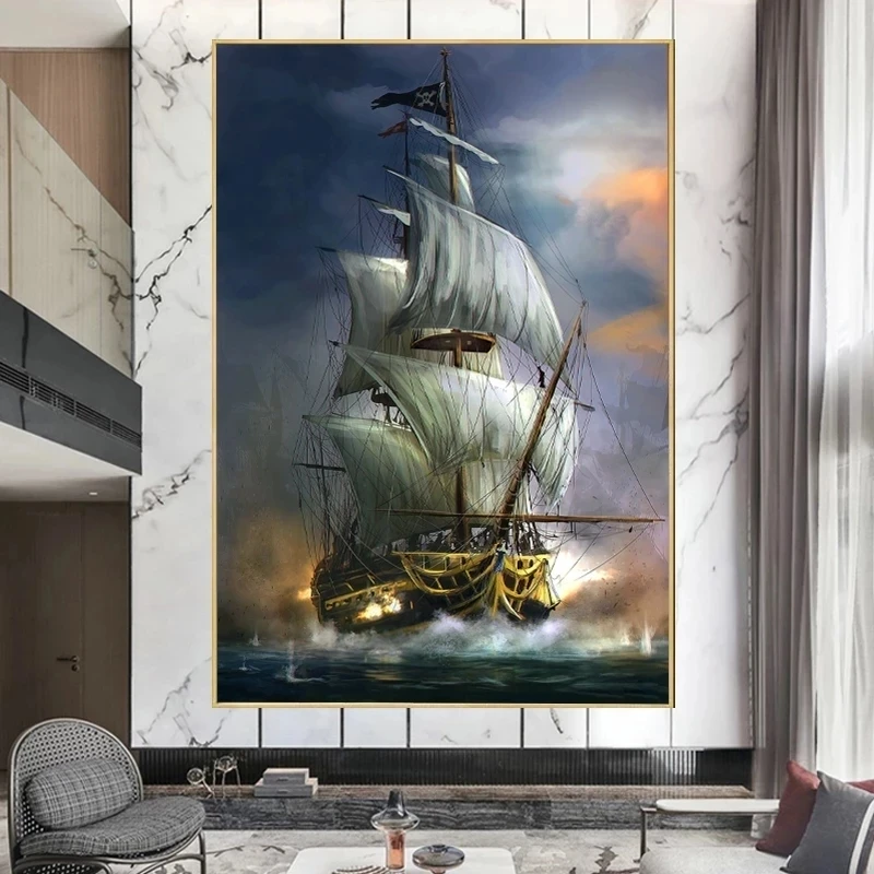 

HD Canvas Painting Sea Vintage Sailing Ship Poster Print Picture for Living Room Home Hotel Interior Wall Decoration