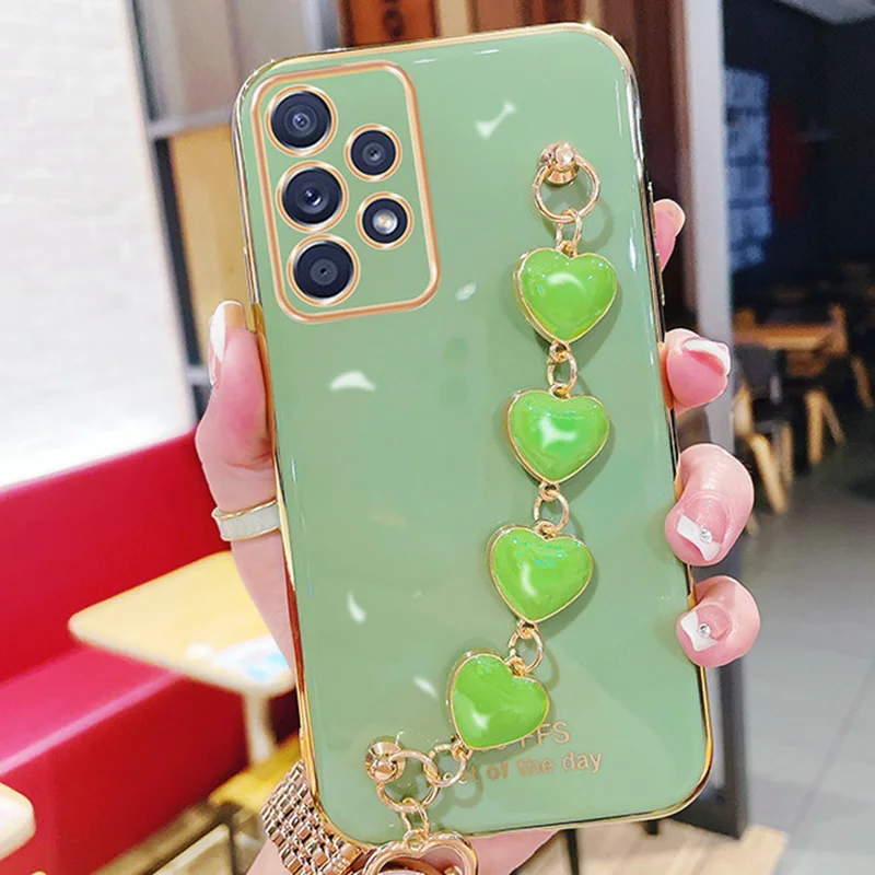 For Samsung A32 Case Wrist Chain Love Heart Phone Case For Samsung Galaxy A13 A23 A33 A53 A73 A52 A72 A51 A71 A21S A31 A30 Cover
