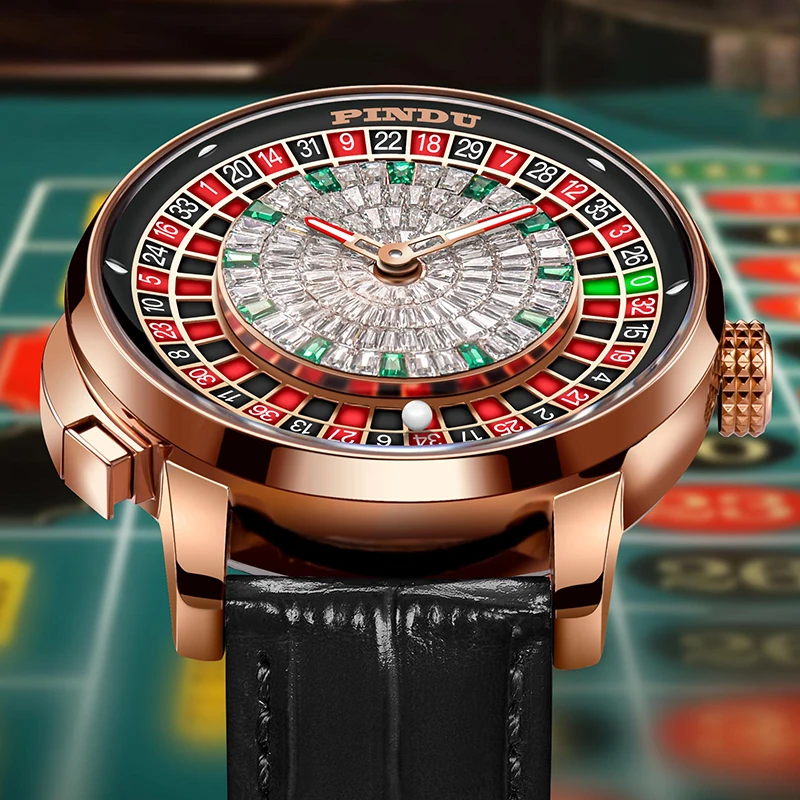 Фото Мужские механические часы PINDU Design New Push Button Turn Russian Roulette Game 46MM с механизмом NH35A, сапфировым стеклом и циферблатом с бриллиантами. №2