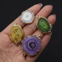 natural stone irregular shape 20 55mm double hole crystal pendant gold edge aura jewelry bracelet necklace earring connector