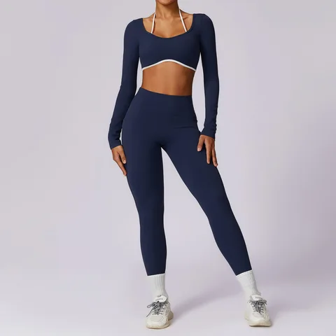 2 peças feminino de rastreio de ioga conjunto de treinos de roupas esportivas de ginástica de ginástica de ginástica fitness de manga comprida