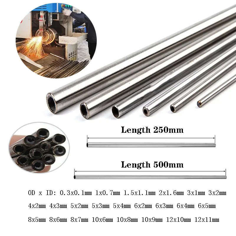 

1/2/3/5/10pcs OD 0.3-12mm ID 0.1-11mm 304 Seamless Corrosion-resistant Stainlessy Steel Capillary Tube Length 250/500mm Hot Sale