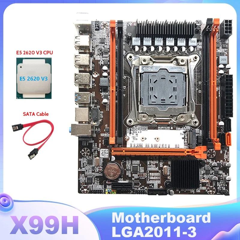 

X99H Motherboard LGA2011-3 Computer Motherboard Support Xeon E5 2678 2666 V3 Series CPU With E5 2620 V3 CPU+SATA Cable