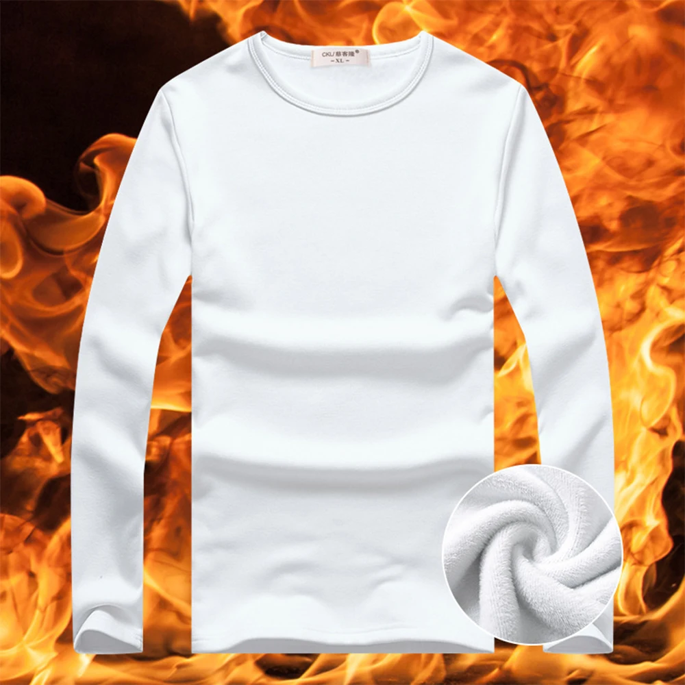 Winter New Men Keep Warm Thermal Underwear Tops Fleece Thickened Thermo T-Shirt Slim Bottom Warm Clothes Pullover Long Johns