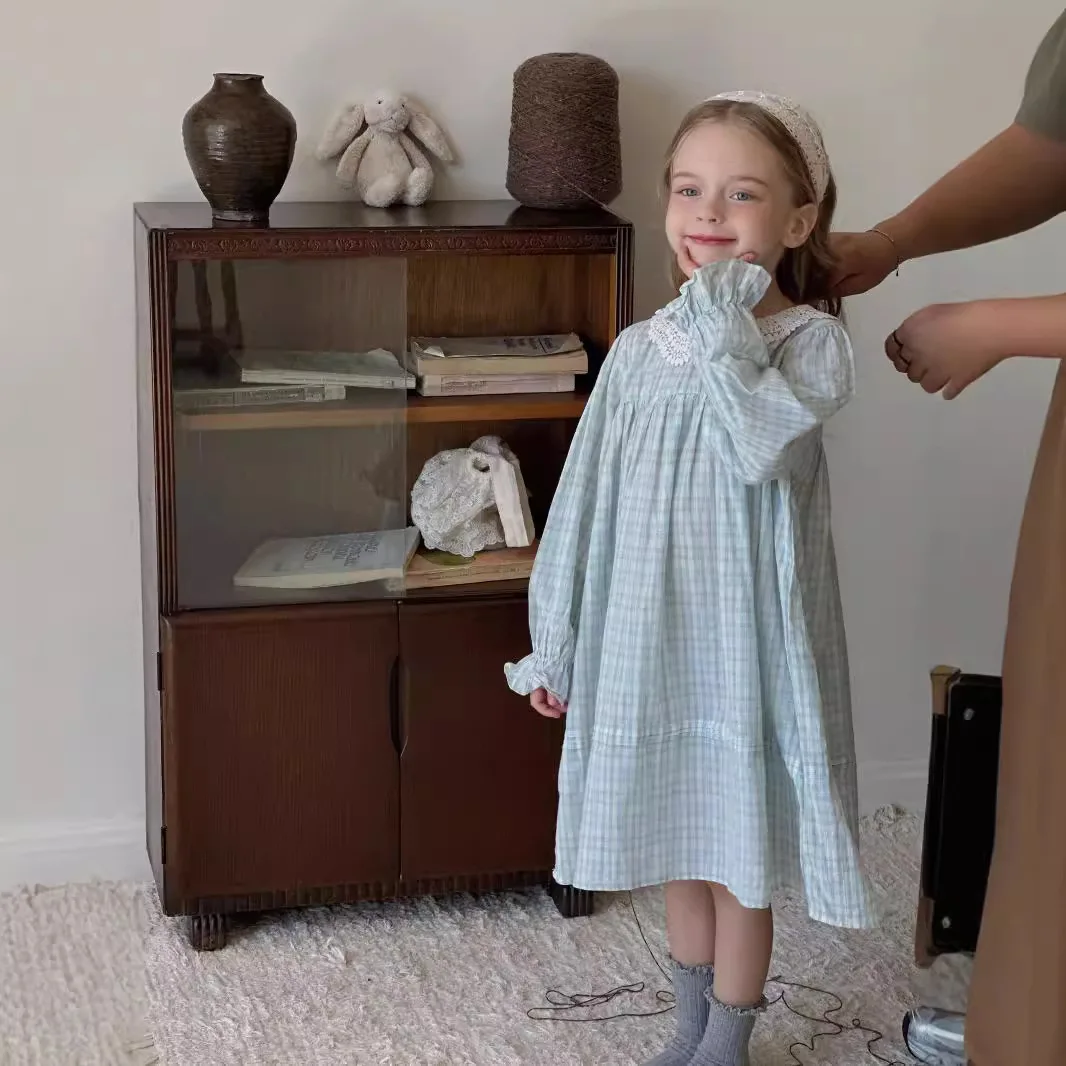 Повседневные платья для девочек платье в клетку весна-осень 2024 милые детские