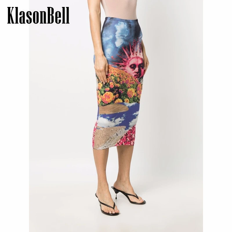 

4.9 KlasonBell Vintage High Waist Slim Print Pattern Midi Pencil Skirt Women
