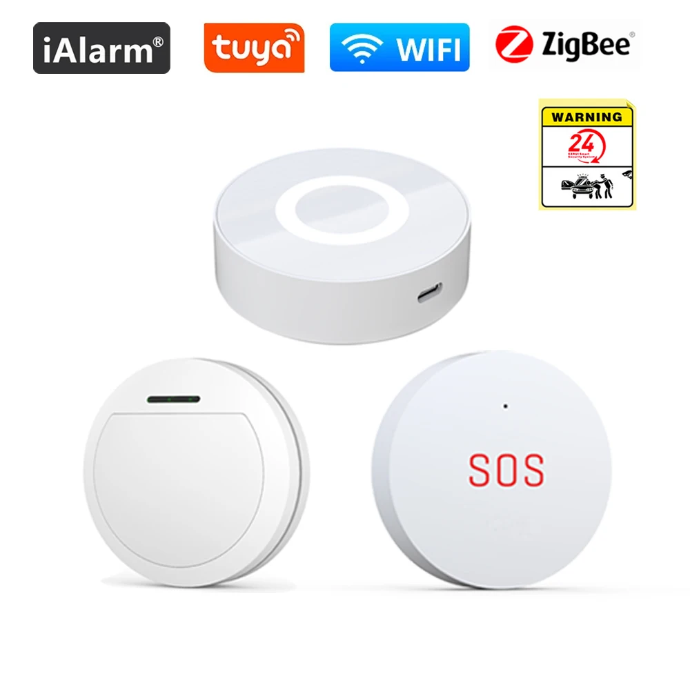 

iAlarm Tuya Linkage Smart Life Security Zigbee Gateway SOS Emergency Panic Button Leakage Alarm Smoke Infrared Detector Sensor