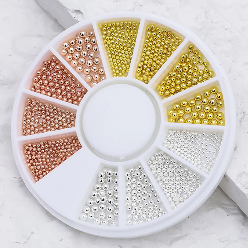 Мини-маленькие икра из нержавеющей стали бусины для дизайна ногтей серебро