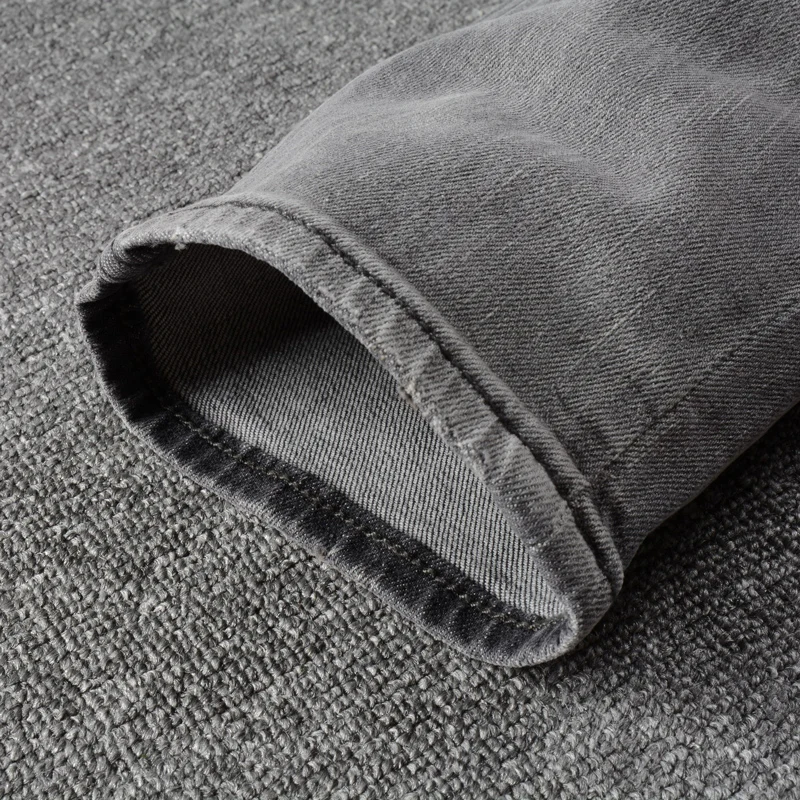 European Vintage Fashion Men Jeans High Quality Retro Gray Elastic Slim Jeans Men Denim Trousers Simple Designer Pants Hombre