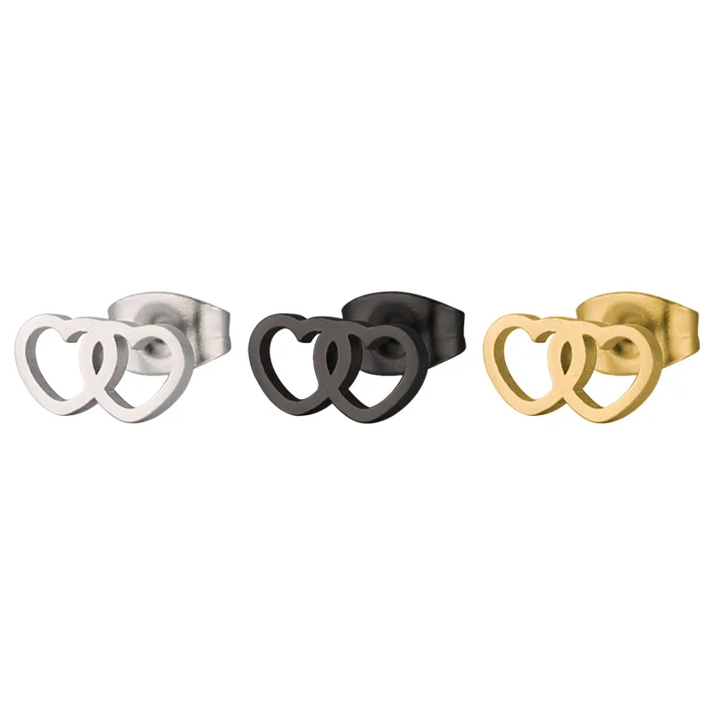 

Korean Fashion Titanium Steel Stainless Steel Double Love Earrings Simple Temperament Cute Ear Jewelry Allergy Factory Outlet