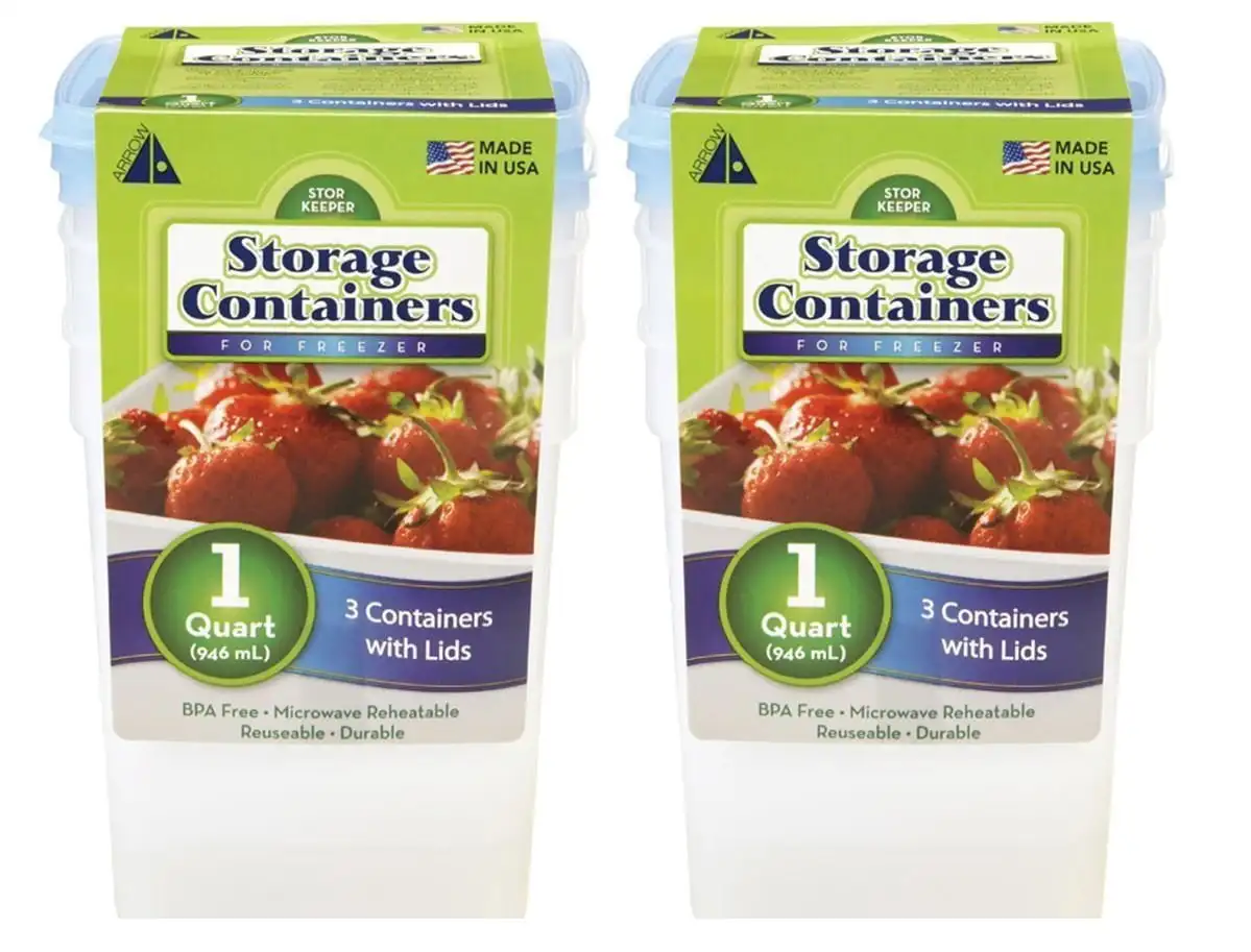 

Plastic Storage Container Set, 6 Pack, 1 Quart / 4 Cup Each Food, Meal Prep, Leftovers Freeze, Store, Reheat - Clear Container