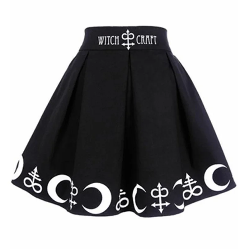 

2022 Harajuku Punk Rock Gothic Skirt Black Women Witch Moon Printed High Waist Star Print Goth Pleated Emo Alt Y2K Mini Skirts