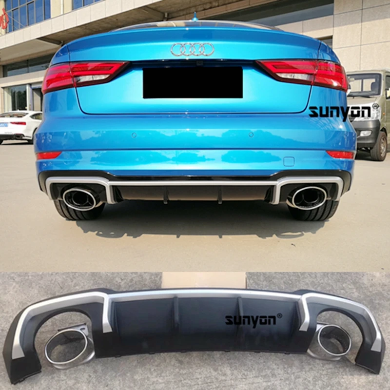 

A3 Rear Bumper Lip Diffuser With Exhaust Muffler Pipe for Audi A3 Standard Bumper 2014-2019 RS3 Style