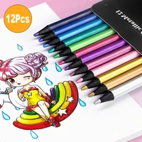 12pcs set metallic colored pencils black wood 3 0mm lead for artist colouring painting drawing sketch professional art supplies