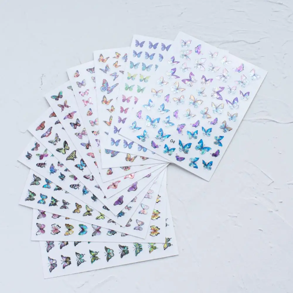 

Laser Butterfly Nail Stickers Self Adhesive Transfer Sliders Wraps Manicure Waterproof Durable Nail Decoration Nail Art DIY Nail