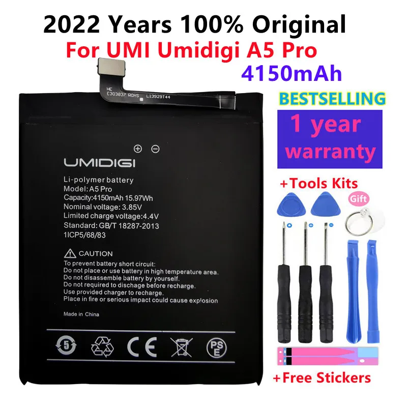 

2022 Years 100% Original For UMI Umidigi A5 Pro A5Pro Phone Battery 4150mAh High Quality New + Tools Free