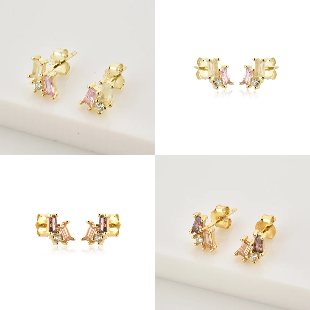 

S925 silver pseudo-square delicate zircon earrings simple ladies fashion jewelry trend Ins with the same earring gift