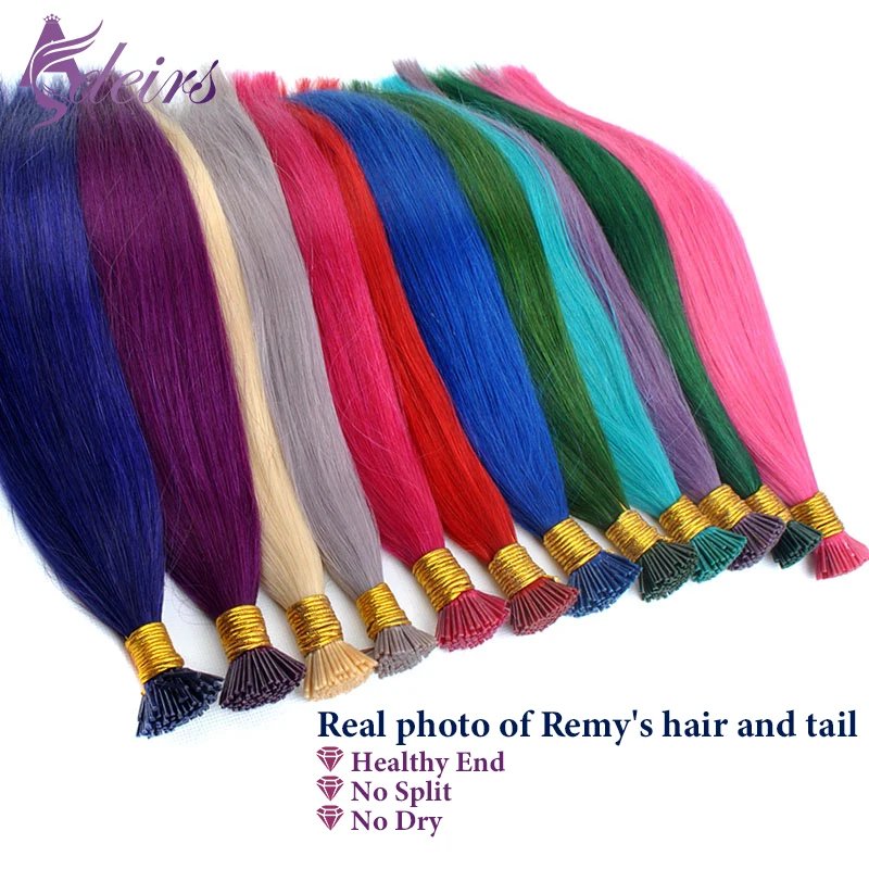 Фото ADEIRS Color I Tip Наращивание волос 100% Натуральные человеческие волосы Fusion Цвет Фиолетовый Синий Розовый Серый 0,5 г/прямые пряди №4