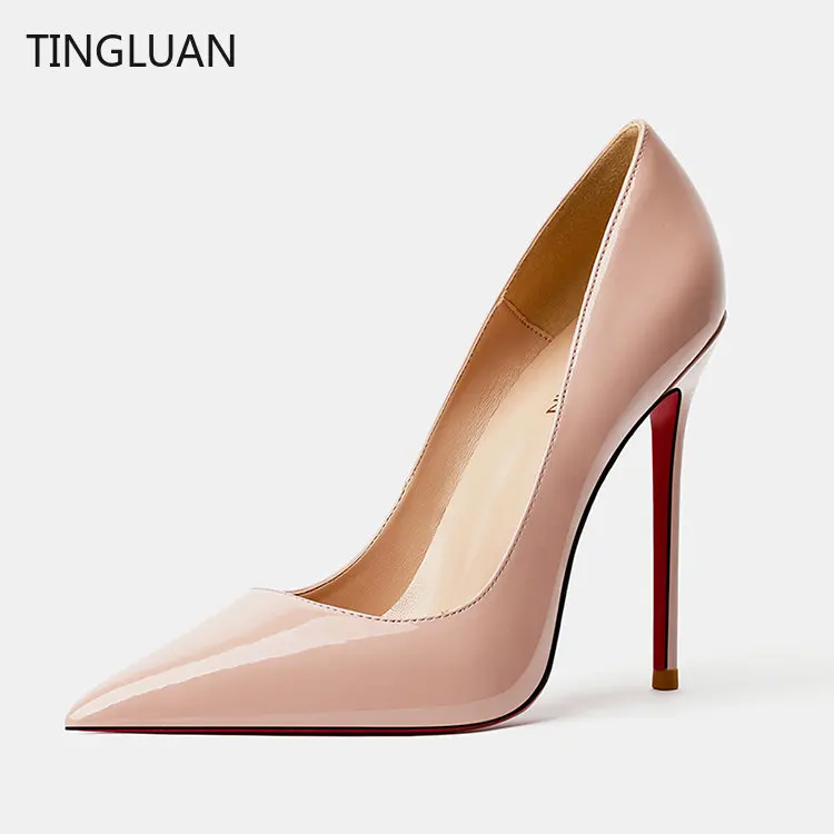 Women Shoes Red Sole High Heels Sexy Pointed Toe 12cm Pumps Wedding Dress Shoes Nude Black Color Red Rubber Bottom Brand Pumps images - 6