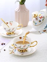 european pastoral broken flower coffee set bone china tea cup set afternoon party sugar bowl pot milk jug home drinkware