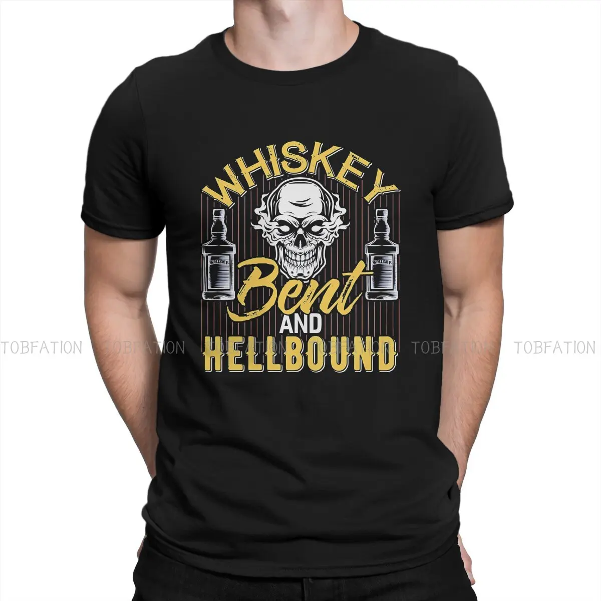 

Whiskey Wine Drinks TShirt for Men Bent And Hellbound Basic Summer Sweatshirts T Shirt Novelty Trendy Fluffy