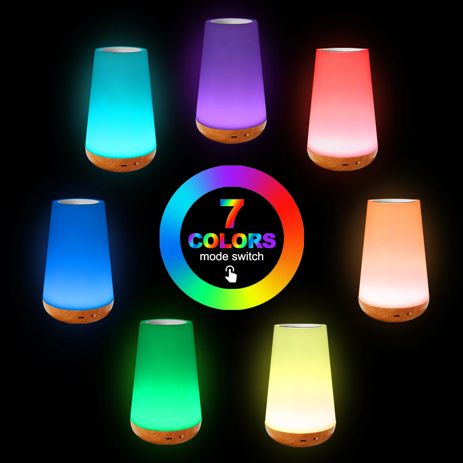 

RGB Night Light with Remote Control Portable 7Color Changing Touch Control Table Bedside Lamps USB Rechargeable Night Lamp