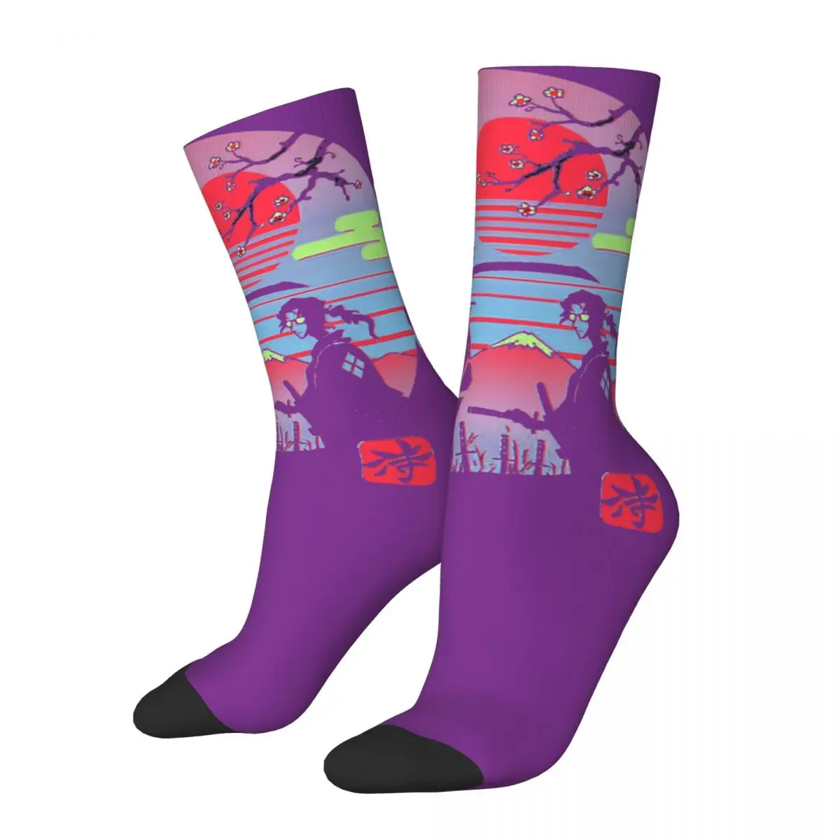 

Funny Happy Men's compression Socks Neon Austetic Retro Chillhop Retro Harajuku Samurai Champloo Anime Hip Hop Casual Crew Sock