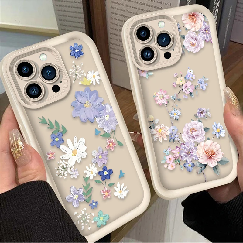 Beautiful Cartoon Flowers Phone Case For iPhone 15 14 16 13 12 11 Pro Max X XS S XR SE 2020 7 8 Plus iphone16 Back Cover