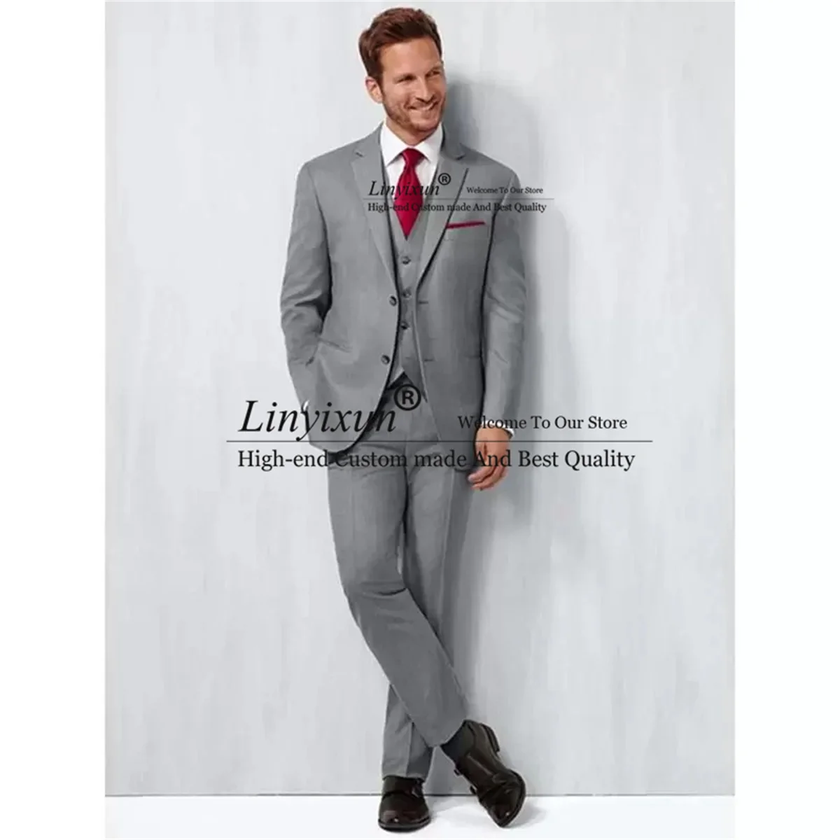 Light Gray Mens Suits Slim Fit Wedding Groom Tuxedos 3 Pieces Set Formal Business Male Blazer Vest Pants Outfit ropa hombre