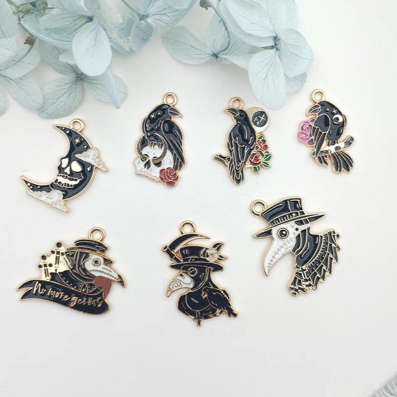 10pcs Alloy Charm Pendant Halloween Skull Crow Earrings DIY Jewelry Charm Making Keychain Necklace Jewelry Accessories