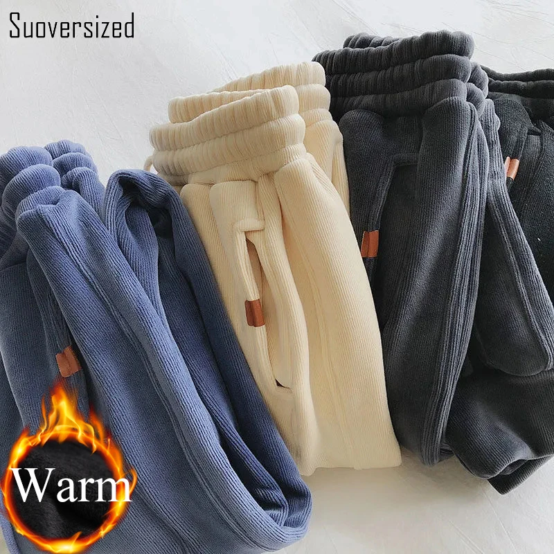 

Autumn Winter Add Velvet Harem Pants Women Casual Elastic High Waist Solid Capris Sweatpants Plus Lining Thicken Basic Trousers