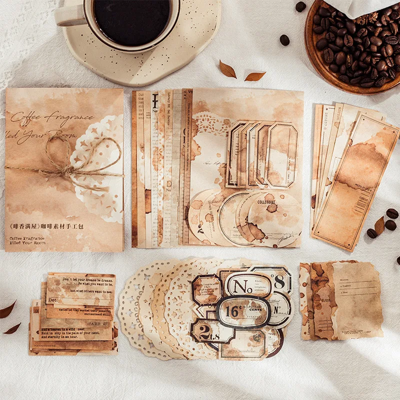 

65pcs/lot Memo Pads Material Paper house coffee Junk Journal Paper diary Scrapbooking Cards Background Decoration Paper