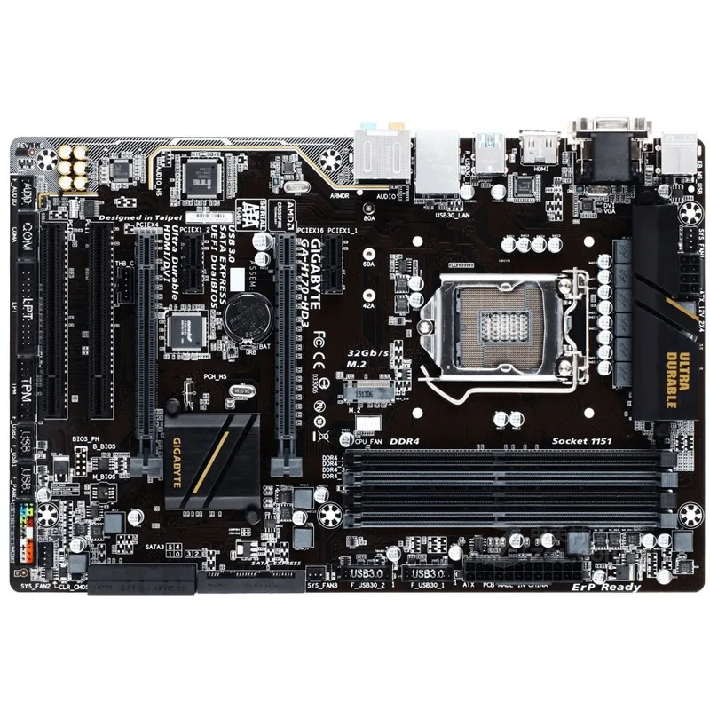 Материнская плата LGA 1151 Gigabyte H170 HD3 б/у DDR4 64 ГБ Intel Core i7/i5/i3 настольная материнская PCI-E