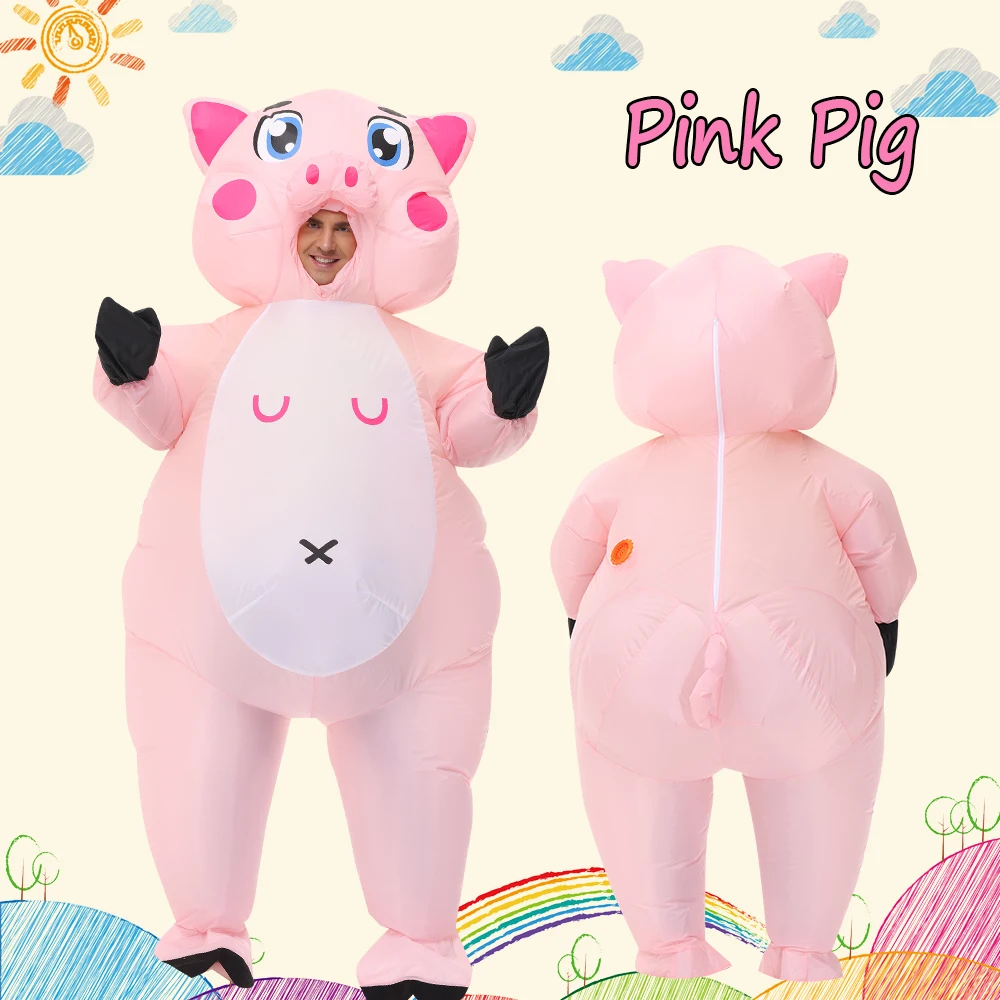 

2022 Christmas Role Play Suit Inflatable Costume Adult Kids Pink Pig Santa Claus Party Fancy Dress for Men Women