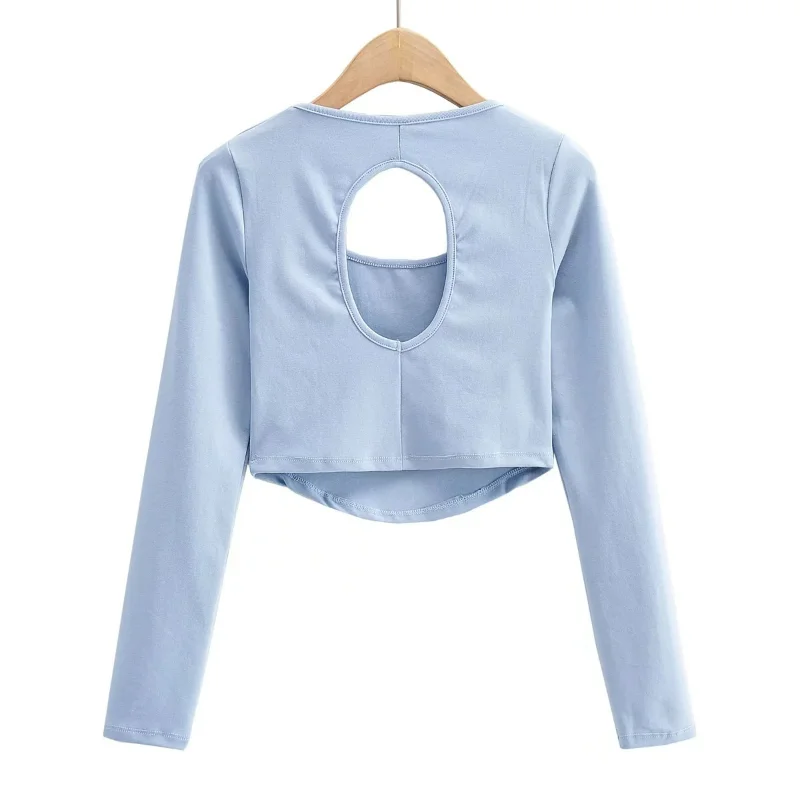 

Женская футболка с длинным рукавом, открытой спиной и круглым вырезом