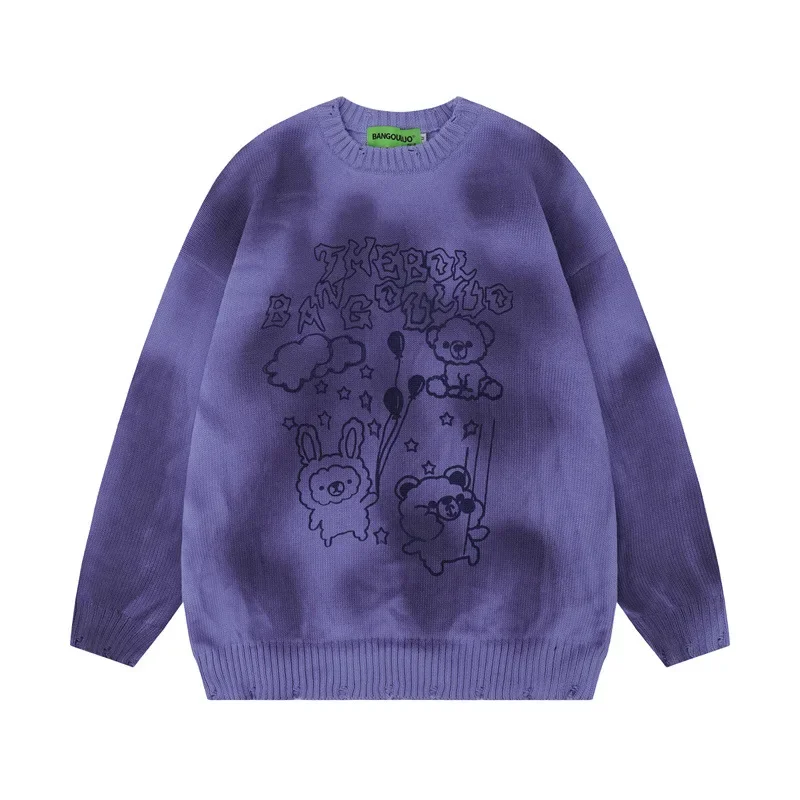 Модный вязаный свитер 2024 осенний новый стиль Харадзюку мультяшный граффити