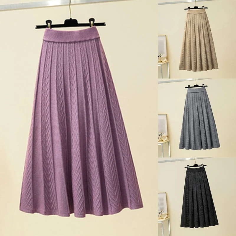 

NEW-Bling Shiny A-Line Skirt Female Autumn Winter Mid-Length Pleated Elegant Skirt Women