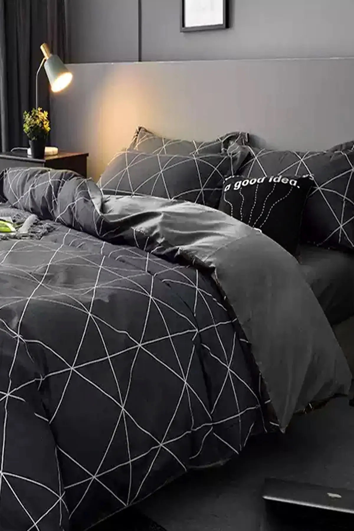 

Linens Set Duvet Cover Set Double Premium Cotton Geometric Gray